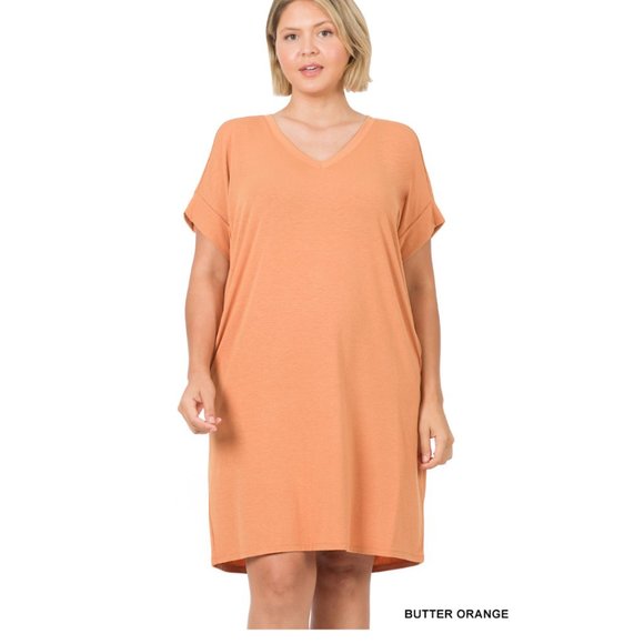T-Shirt Shift Dress in Butter Orange - Picture 3 of 3